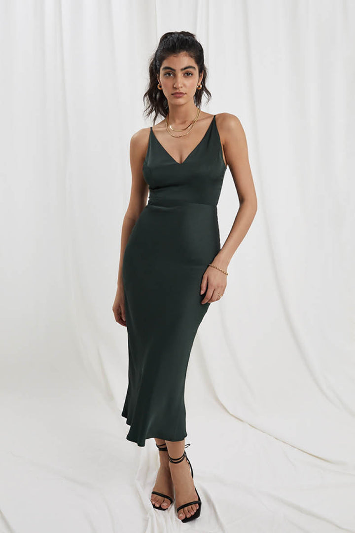 Bella Dress in Deep Forest Green