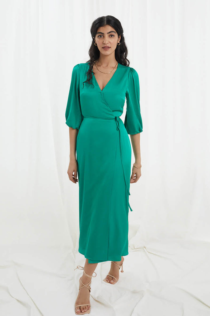Rae Wrap Dress In Jade Green