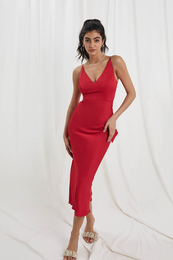 Bella Midi Dress In Tulip Red