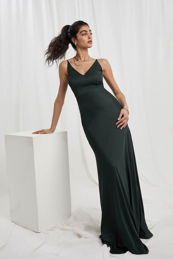 Gigi Dress In Deep Forest Green