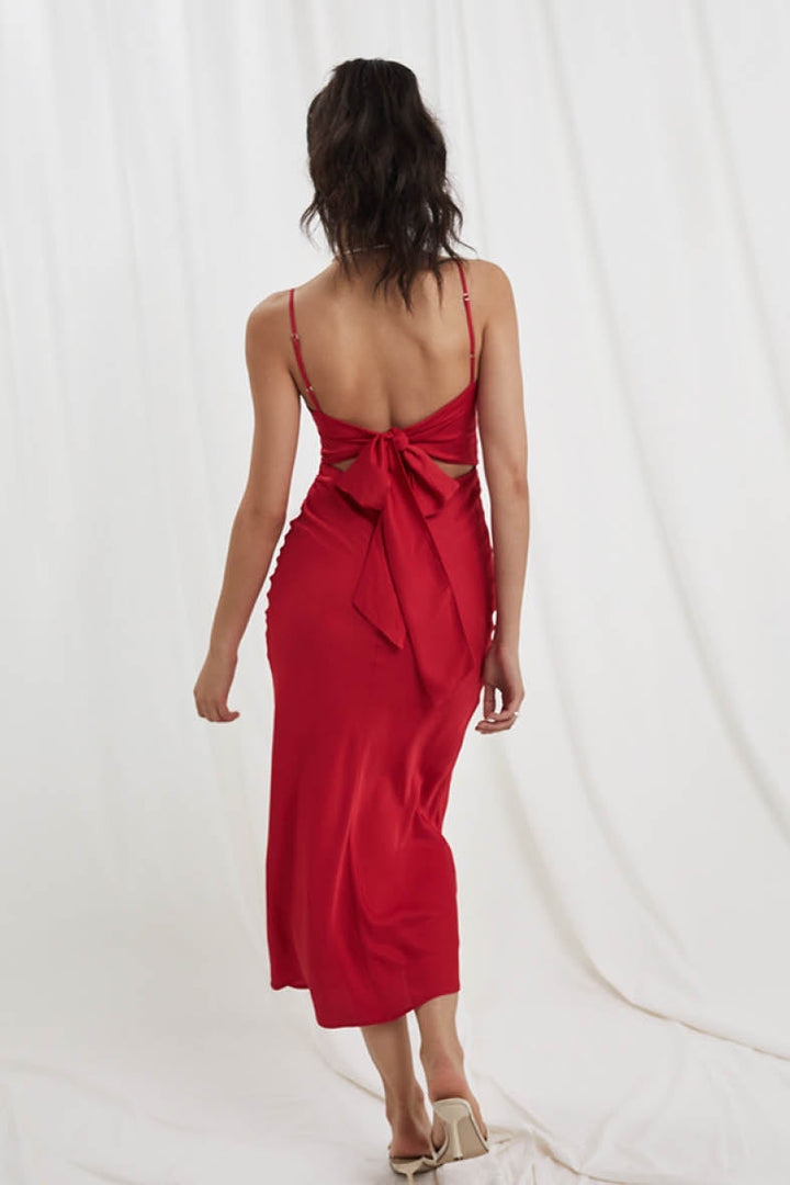 Bella Midi Dress In Tulip Red